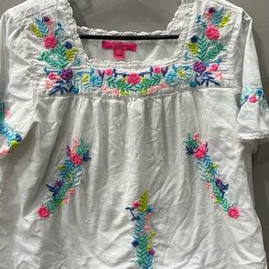 Lilly Pulitzer White Blouse with Colorful Embroidery